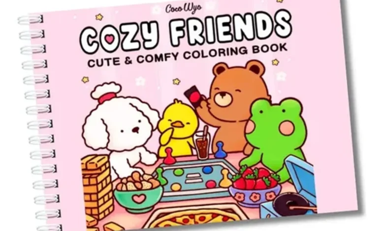Livro de colorir Cozy Friends com animais fofos e desenhos simples, estilo Bobbie Goods.