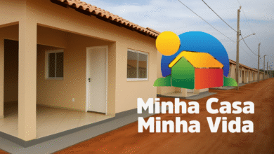 Imagem do programa Minha Casa, Minha Vida com casas novas e o logo do programa. Inscrições abertas até domingo (8).