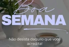 mensagem motivacional de boa semana com flores e xícara de café