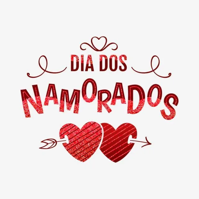Imagem ilustrativa com a frase "Dia dos Namorados" em letras vermelhas com corações e uma seta.