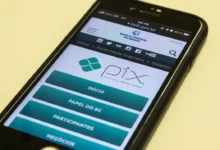 Tela de celular exibindo o site do Banco Central, com foco no sistema Pix e opções de navegação.