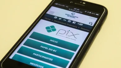 Tela de celular exibindo o site do Banco Central, com foco no sistema Pix e opções de navegação.
