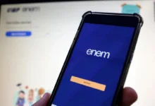 Tela inicial do aplicativo ENEM em smartphone, destacando a opção de entrada para inscrições do exame 2025.