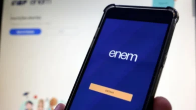 Tela inicial do aplicativo ENEM em smartphone, destacando a opção de entrada para inscrições do exame 2025.