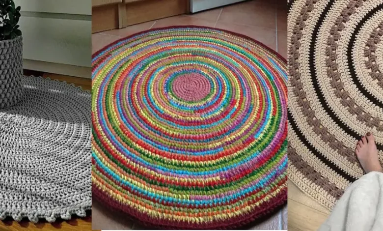 Tapetes de crochĂȘ circulares coloridos, perfeitos para iniciantes no crochĂȘ.