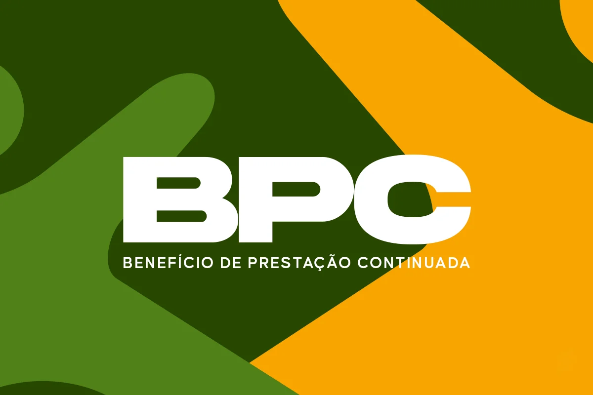 Logo do Benefício de Prestação Continuada (BPC) com uma representação gráfica colorida, destacando a agilidade e acessibilidade do processo.