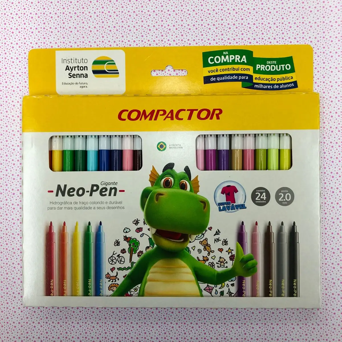 Caixa de Canetinhas Compactor Neo-Pen Gigante com 24 cores, ideal para colorir e desenhar.