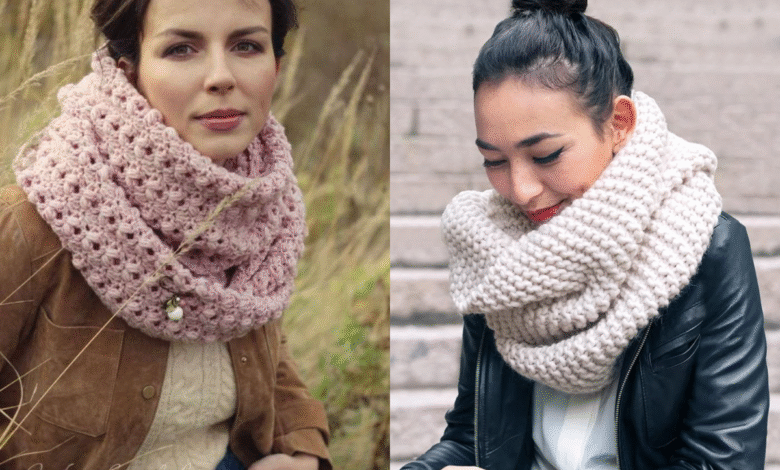 Mulheres usando golas de crochê em estilos diferentes durante o inverno