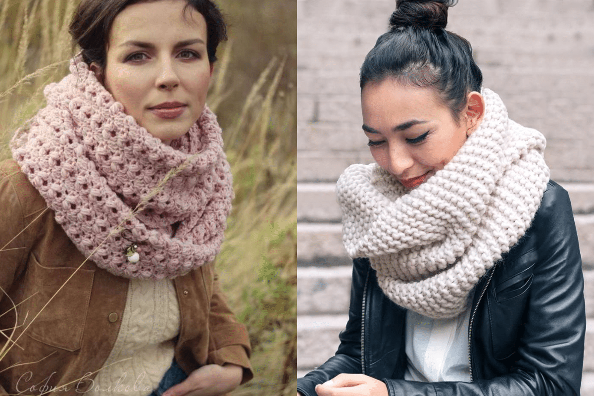 Mulheres usando golas de crochê em estilos diferentes durante o inverno