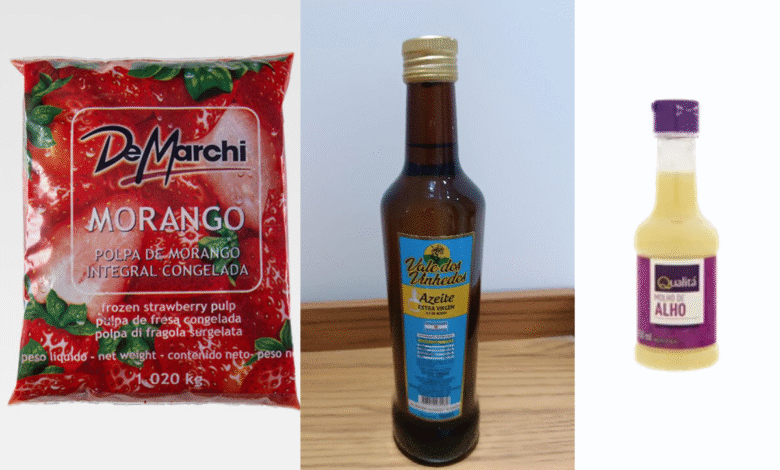 Produtos proibidos pela Anvisa: azeite, molho de alho e polpa de morango.