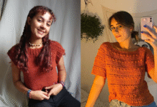 Modelos usando blusas topdown em crochê com fios em tons terrosos