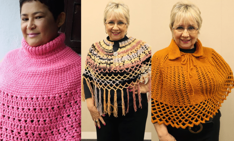 Três modelos diferentes de pelerine de crochê para o inverno