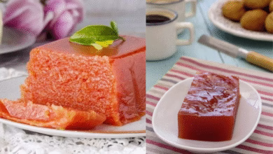 Fatias de marmelada caseira servidas em pratos simples sobre toalhas