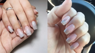 Unhas com esmalte glitter elegante em estilo degradê discreto