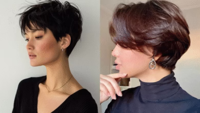 Mulheres com corte pixie curto e estiloso em diferentes versões.