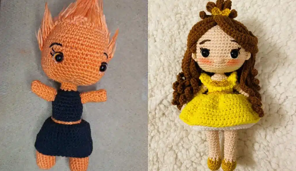 Amigurumis da Princesa Bela e Faísca Ember em crochê