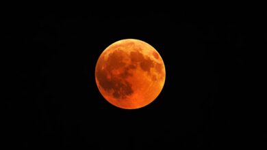 Lua do Veado com tom avermelhado no céu noturno.