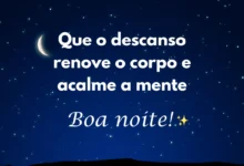 Mensagem de boa noite com frase sobre descanso e tranquilidade.