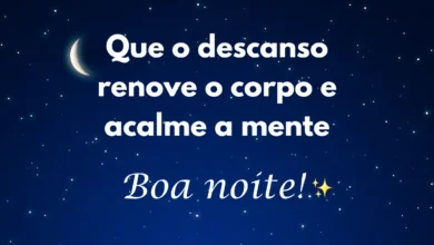 Mensagem de boa noite com frase sobre descanso e tranquilidade.