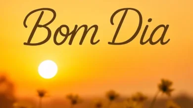 Imagem de um lindo amanhecer com flores e o texto 'Bom Dia' em destaque.