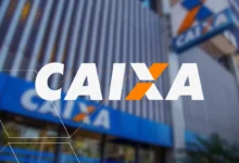 Imagem mostrando a fachada da Caixa Econômica Federal, com o logo visível, relacionada à liberação de empréstimo com imóvel como garantia.