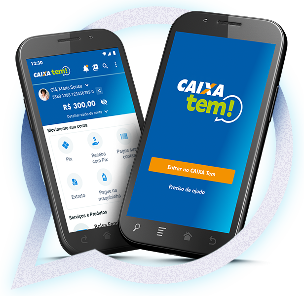 Interface do aplicativo Caixa Tem exibida em dois celulares