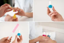 Unhas coloridas com esmaltes vibrantes e acessórios para cuidados, ilustrando a escolha do esmalte perfeito para cada ocasião.