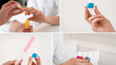 Unhas coloridas com esmaltes vibrantes e acessórios para cuidados, ilustrando a escolha do esmalte perfeito para cada ocasião.