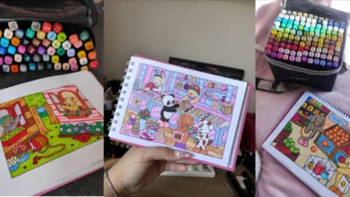 Imagem de várias páginas coloridas de um livro de colorir com animais fofos, representando exemplos criativos de como Bobbie Goods pode ser usado para criar produtos e gerar lucro.
