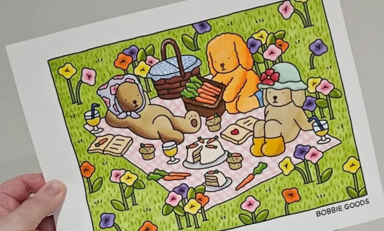 Ilustração fofa de piquenique com personagens de Bobbie Goods