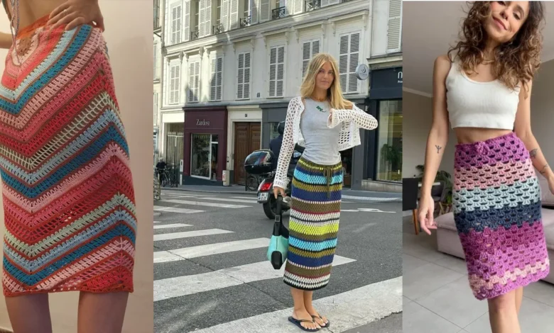 Saia de crochê colorida, moderna e estilosa, ideal para compor looks variados.