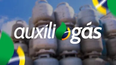 Imagem ilustrativa do Auxílio Gás 2025 com botijões de gás e logo do programa