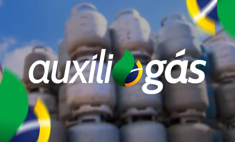 Imagem ilustrativa do Auxílio Gás 2025 com botijões de gás e logo do programa