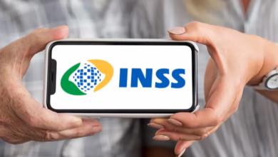 Logo do INSS exibido em um celular, simbolizando o serviço de pagamento de benefícios