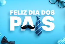 Feliz Dia dos Pais - Mensagem com gravata e bigode em fundo azul