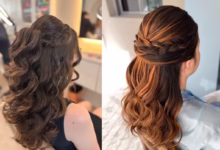 Penteado semi-preso com trança e ondas, perfeito para eventos e festas.
