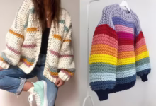 Suéter de crochê colorido com pontos simples, peça quentinha e estilosa para o inverno.