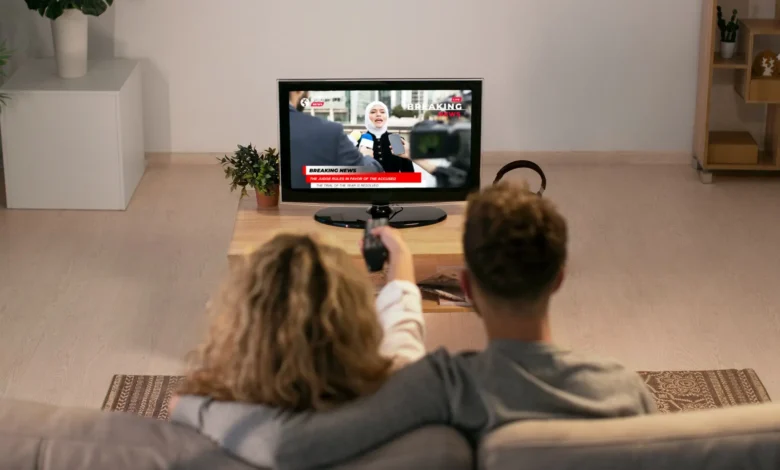 Casal assistindo a notícias na TV sobre a oficialização da TV 3.0.