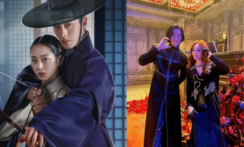 Montagem de fotos com a dupla de atores do dorama My Dearest e os atores Lee Dong-wook e Kim So-yeon do dorama Tale of the Nine-Tailed 1938.