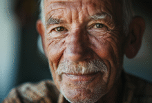 Retrato de um idoso feliz e de barba, simbolizando a comunidade 60+ e os benefícios de eventos de saúde e cidadania."