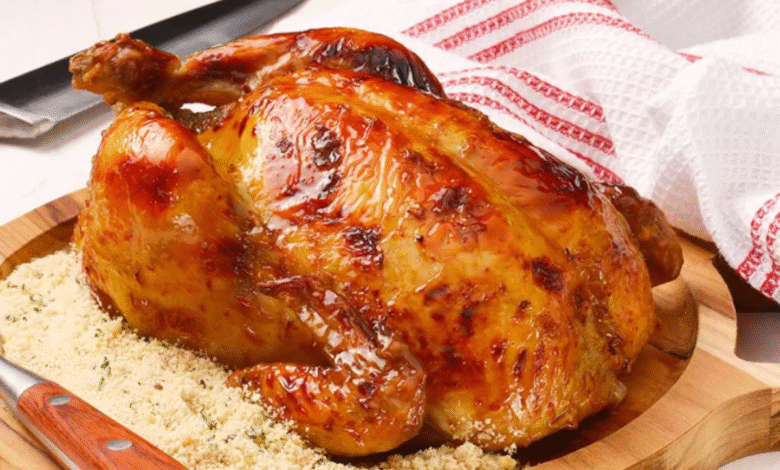 Frango assado crocante por fora e suculento por dentro