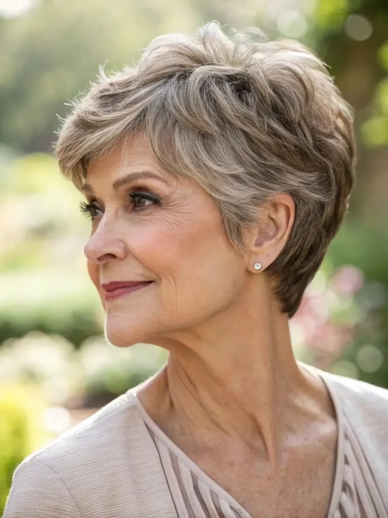Corte Pixie desfiado para mulheres 50+.
