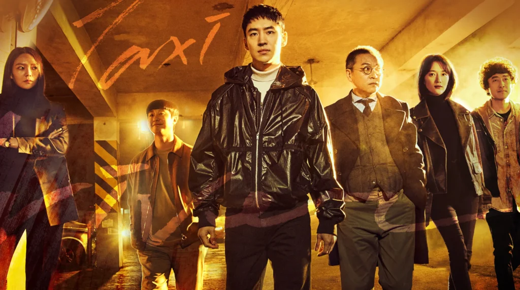 Imagem de ação do dorama Taxi Driver, com personagens em um momento tenso.