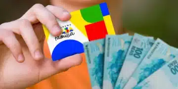 Imagem ilustrativa do Bolsa Família com cartão do programa e notas de 100 reais, destacando a parcela do benefício em novembro.