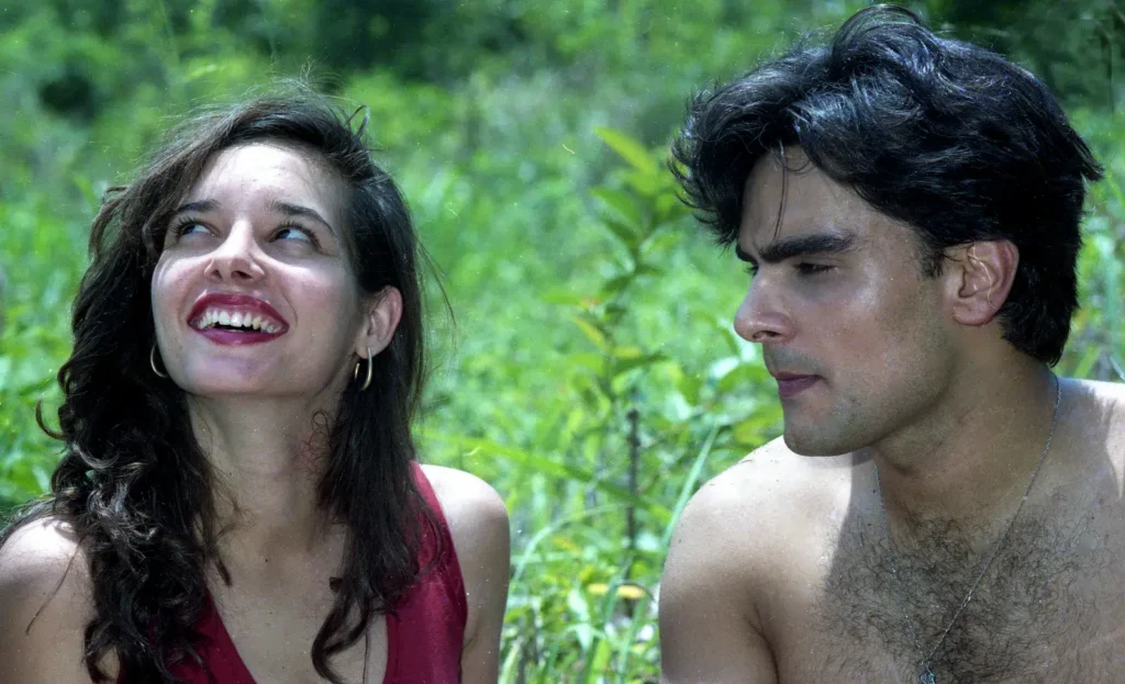 Cena da gravação da novela 'De Corpo e Alma', mostrando Daniella Perez e Guilherme de Pádua