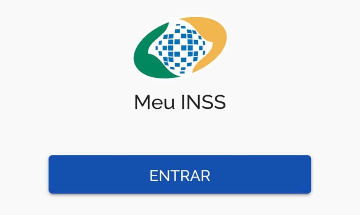 Tela do aplicativo 'Meu INSS' com o botão 'ENTRAR', representando o portal para solicitar benefícios como a aposentadoria especial para pedreiros.