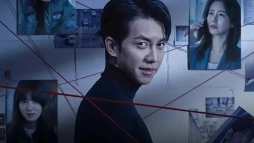 Mouse- Psicopatia e Mistério Protagonista de 'Mouse' diante de fotos e fios conectados, representando a busca por pistas de um assassino psicopata.