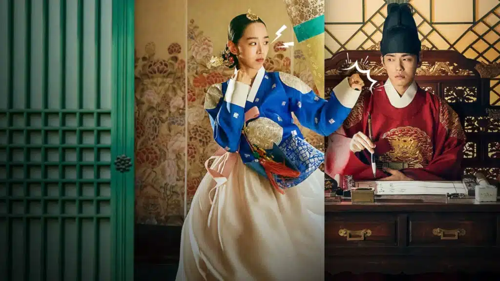 Personagens principais de Sr. Rainha (2020) Personagens principais de Sr. Rainha (2020), com a rainha Cheorin e o rei interagindo em um cenário da Era Joseon.