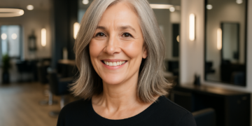 Mulher com corte médio repicado, estilo moderno e elegante, ideal para mulheres 50+