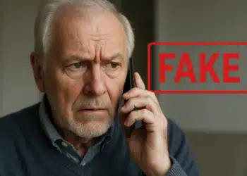 Homem idoso preocupado enquanto recebe uma ligação telefônica, representando o novo golpe.